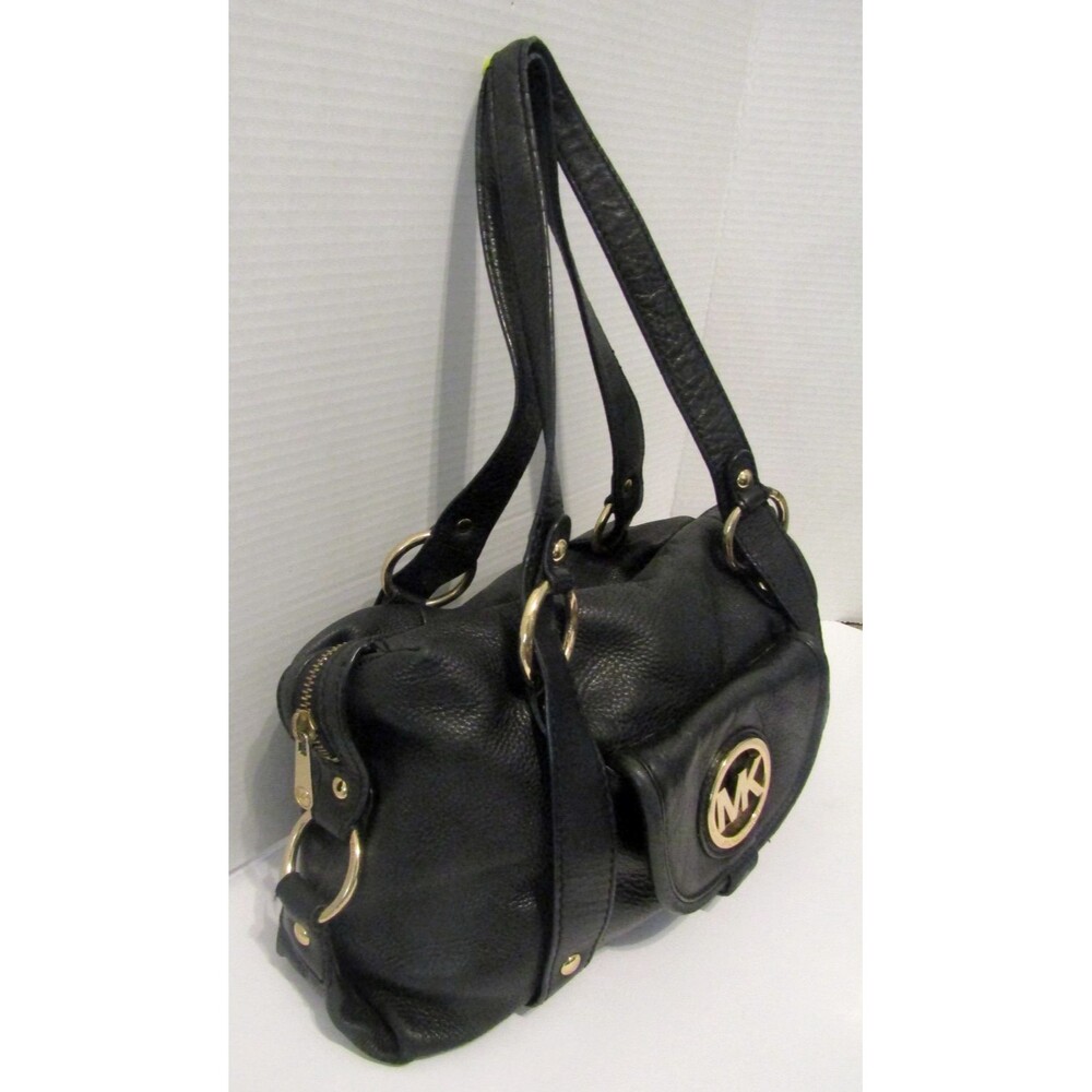Michael Kors Satchel Bag Fulton Black Pebbled Leather Shoulder Bag Purse - Picture 5 of 12